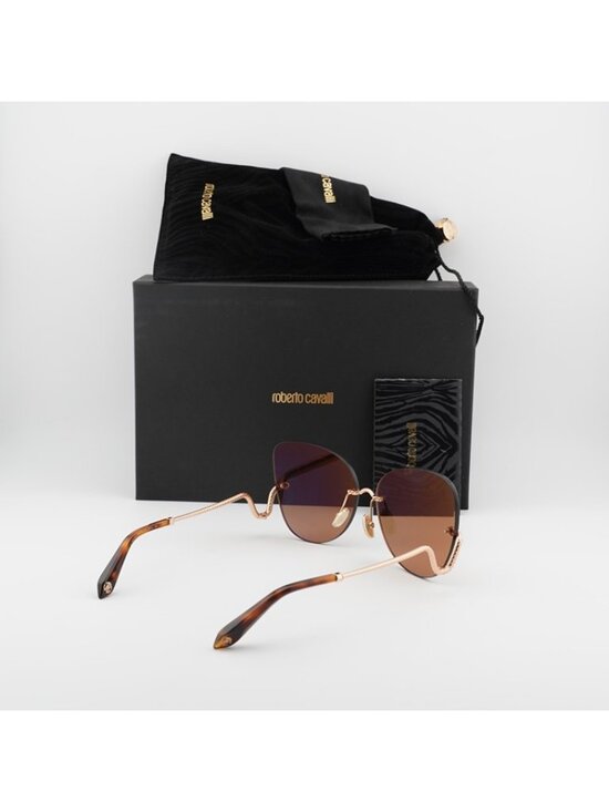 Roberto Cavalli SRC062 8FCX Sunglasses Gold Butterfly Frame, Brown Lenses